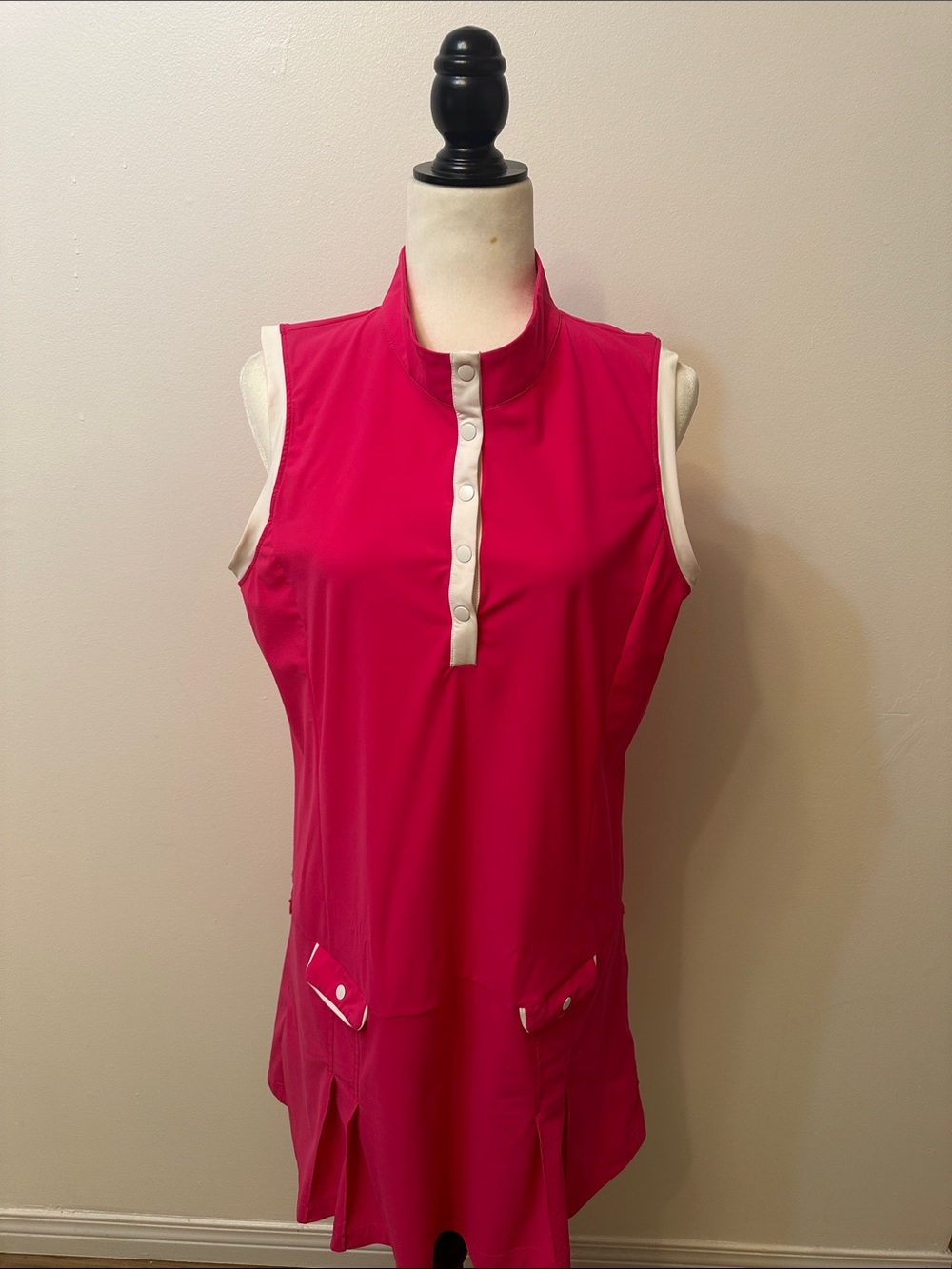 Sleeveless Fuchsia Polo Tunic with Contrast Trim